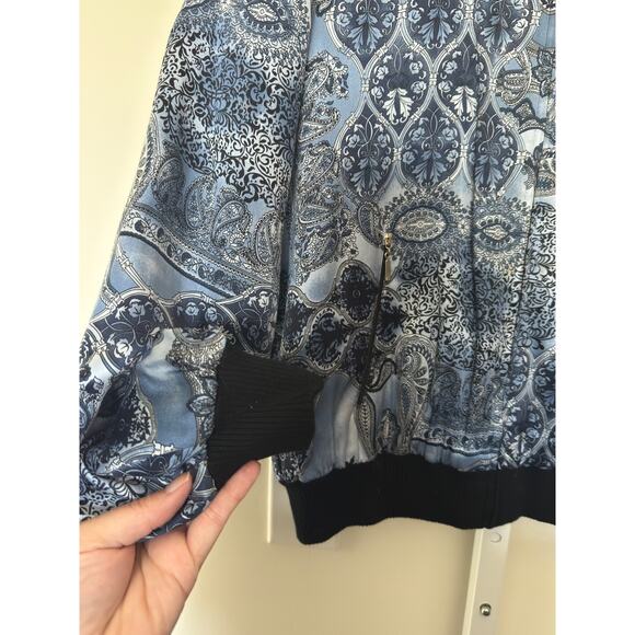VTG 90s 100% Silk Bomber Jacket Women’s Sz Large Light Blue Allison Taylor - Picture 4 of 11